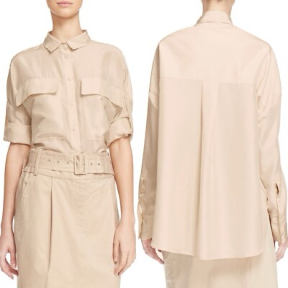 NWT Tibi 100% Silk Tan Parachute Silk Flowy Blouse Small $425